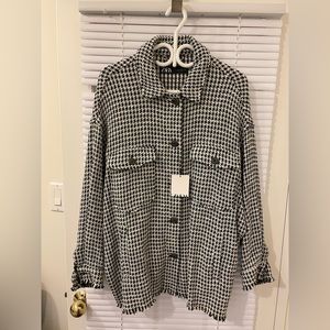 Zara Oversized Tweed Fringe Hem Overshirt Jacket